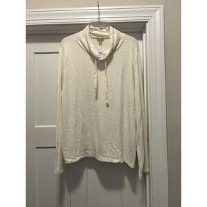 New J CREW Women's SOFT Pullover Sweater Ivory Drawstring Cowl Neck Size XL